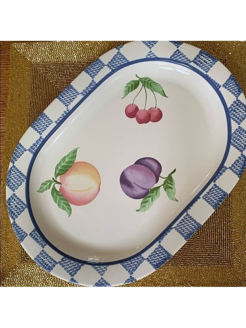 Pfaltzgraff Hopscotch Platter Blue Gingham Fruit Retired Farmhouse